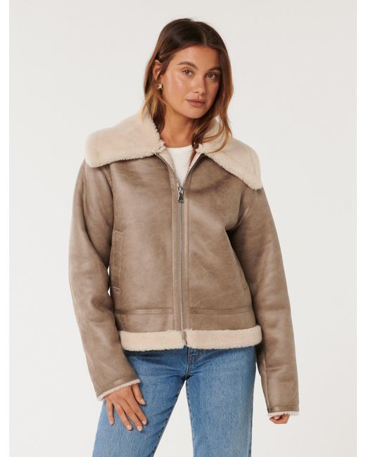 Forever New Natural Jamie Shearling Aviator Jacket
