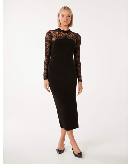 Forever New Black Elora Long-Sleeve Lace Dress