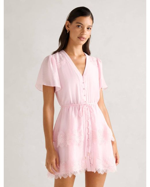 Forever New Pink Emmy Lace Trim Mini Dress