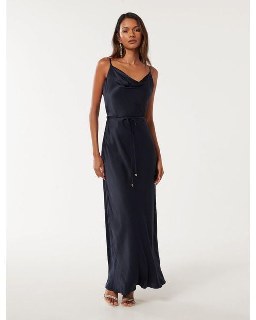 Forever New Blue Lucy Petite Satin Cowl Maxi Dress
