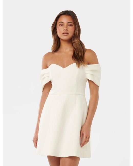 Forever New White Sylvia Off-Shoulder Mini Dress