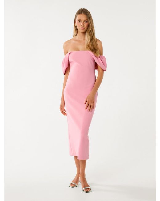 Forever New Multicolor Jacinta Off-Shoulder Bodycon Midi Dress