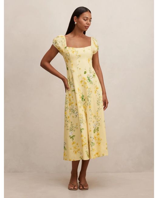 Forever New Natural Sadie Cap Sleeve Linen Midi Dress