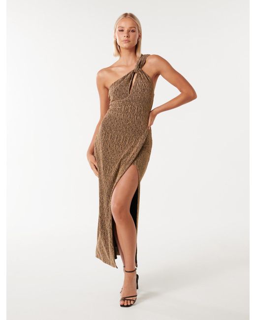 Forever New Natural Kairo One-Shoulder Glitter Maxi Dress