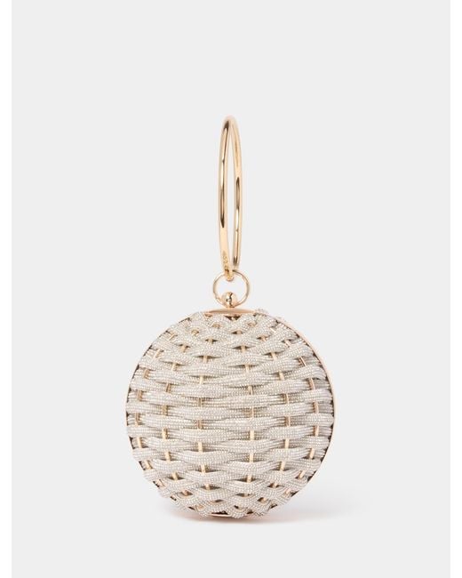 Forever New White Signature Wynnie Woven Round Clutch Bag