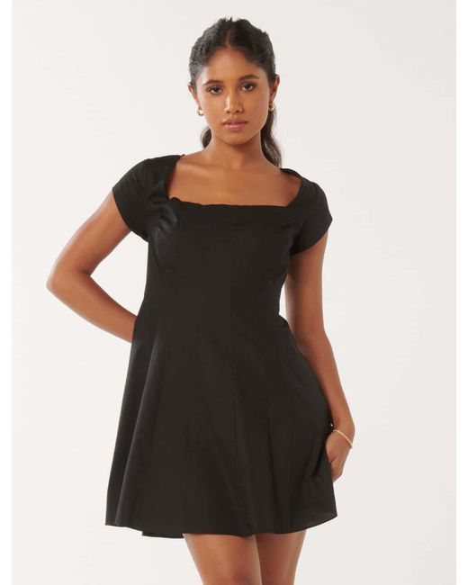 Forever New Black Regina Petite Cap-Sleeve Mini Dress