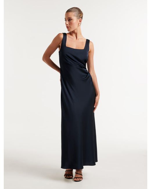 Forever New Blue Winnie Square-Neck Ruched Midi Dress