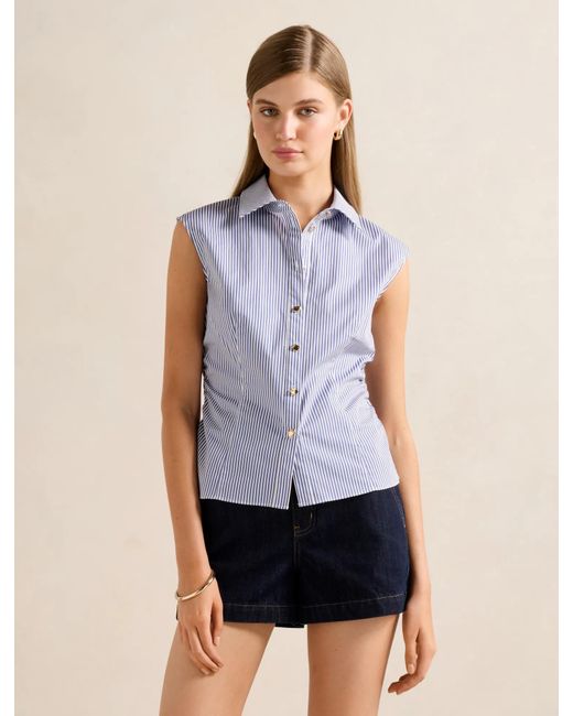 Forever New Blue Nova Ruched Stripe Collared Top