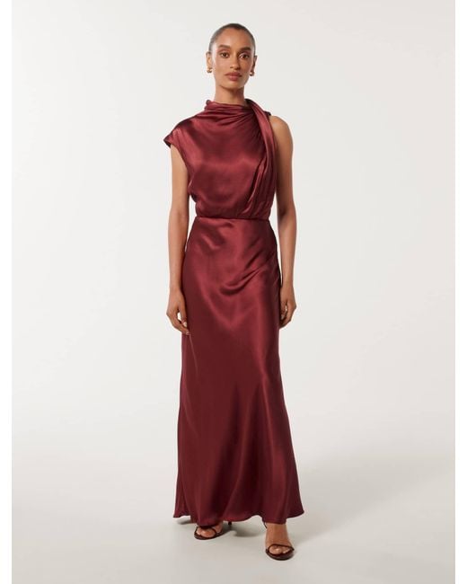 Forever New Red Sienna Petite High-Neck Satin Midi Dress