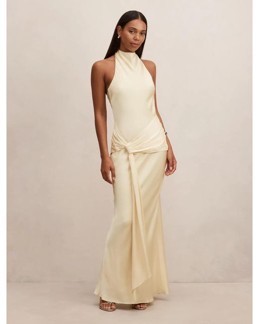 Forever New Natural Abby Halter Satin Maxi Dress