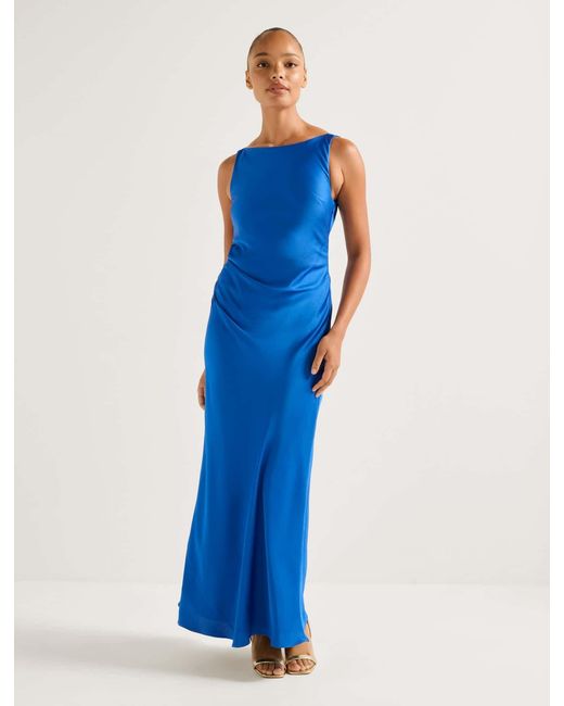 Forever New Blue Parker Open-Back Satin Midi Dress