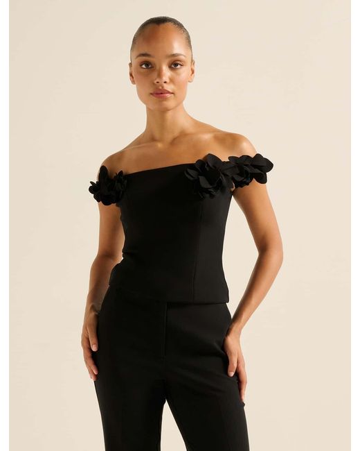 Forever New Black Faye Applique Bardot Top