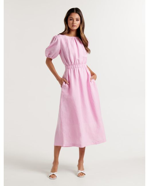 Forever New Noa Linen Midi Dress in Pink Lyst UK