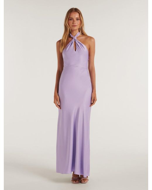 Forever New Purple Yvette Tie-neck Gown