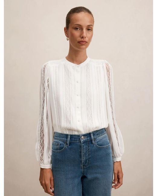 Forever New White Alexis Lace Trim Blouse