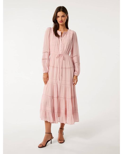 Forever New Pink Frankie Lace Trim Dress