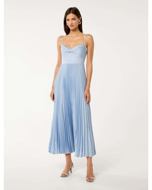Forever New Blue Chloe Pleated Midi Dress