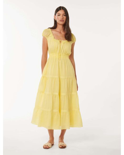Forever New Yellow Tuscany Trim Detail Midi Dress