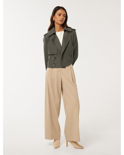 Forever New Green Petite Cropped Trench Coat