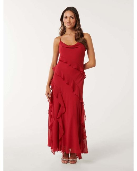 Forever New Red Peta Petite Ruffle Gown