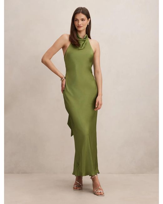 Forever New Green Clementine High Neck Satin Maxi Dress