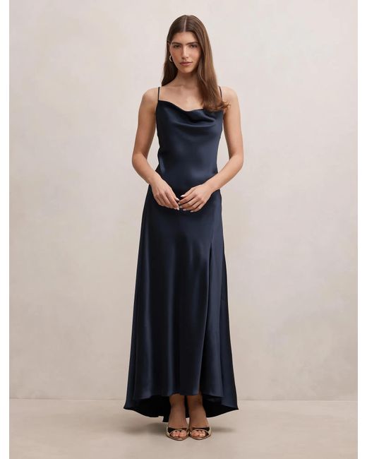 Forever New Blue Tilesha Satin Cowl Slip Maxi Dress