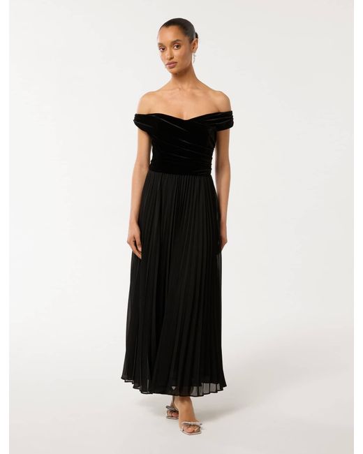 Forever New Black Rebecca Petite Off-Shoulder Velvet Gown