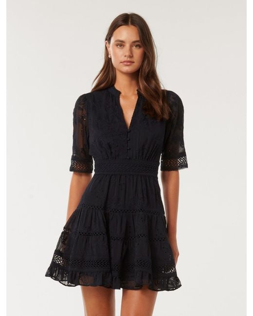 Forever New Black Lillian Trim Detail Mini Skater Dress