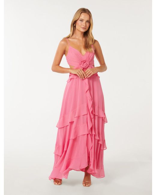 Forever New Pink Harper Ruffle Maxi Dress