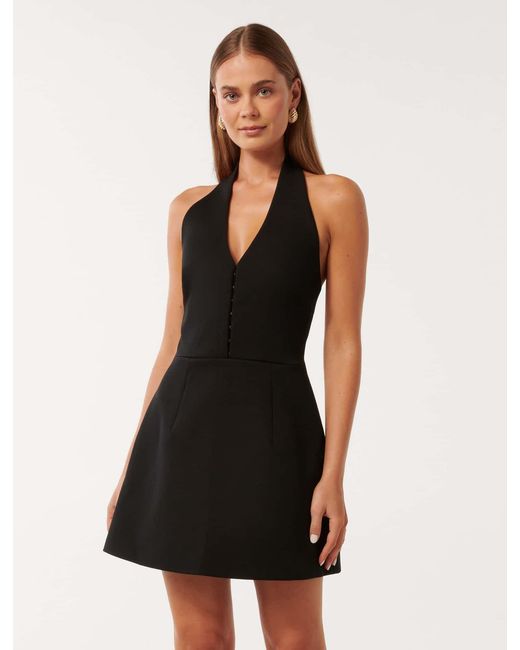 Forever New Black Ricki Halter Hook And Eye Mini Dress