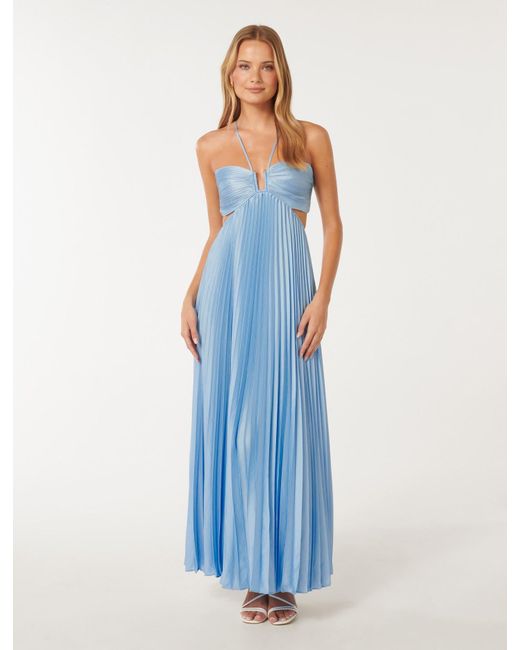 Forever New Blue Trixie Pleated Maxi Dress