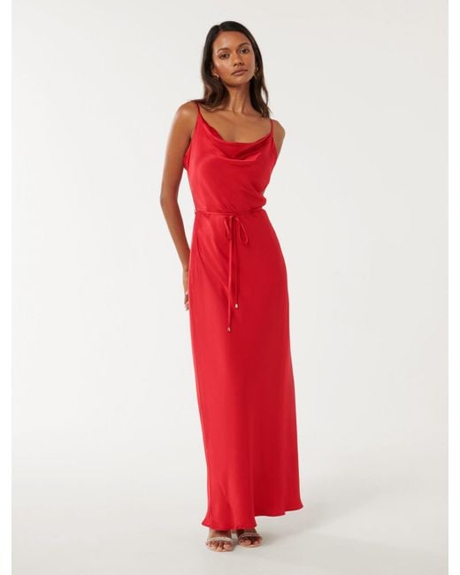 Forever New Red Lucy Petite Satin Cowl Maxi Dress