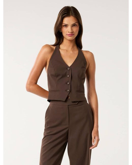 Forever New Brown Tyla Cropped Vest Top