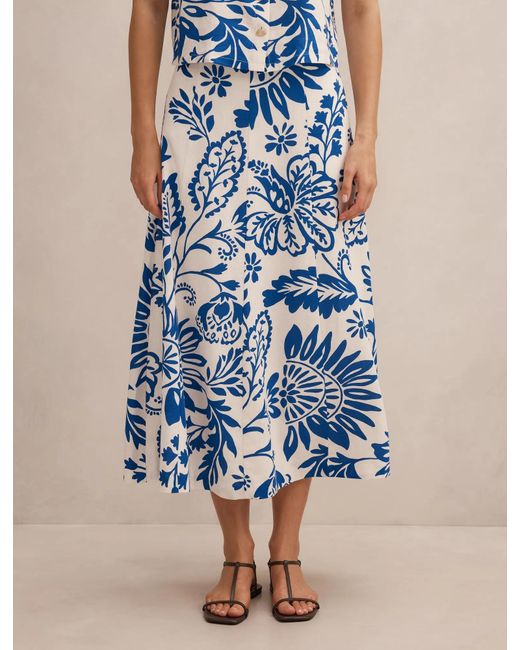 Forever New Blue Darcy Printed Seamed Midi Skirt