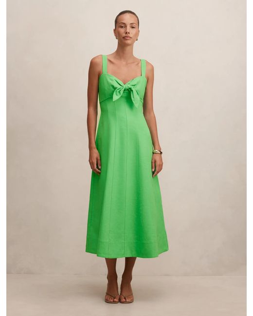 Forever New Green Kara Tie Front Linen Midi Dress