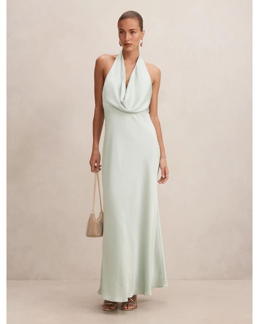Forever New Natural Becca Cowl Halter Satin Gown