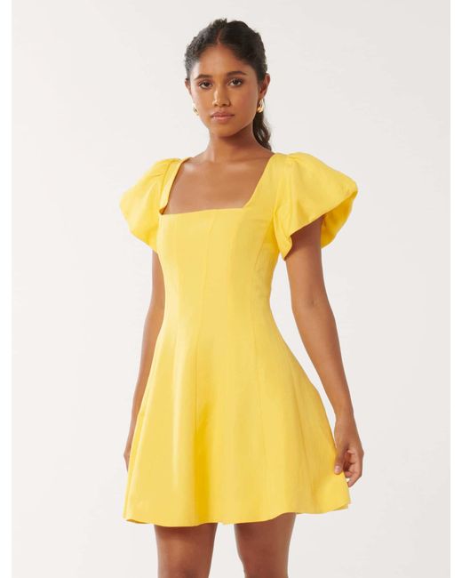 Forever New Yellow Josie Petite Square-Neck Mini Dress