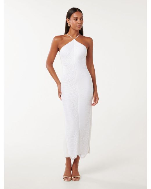 Forever New White Quinn Fringe Bodycon Maxi Dress