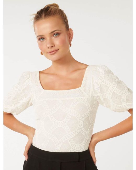 Forever New White Rosemary Lace Square-Neck Top