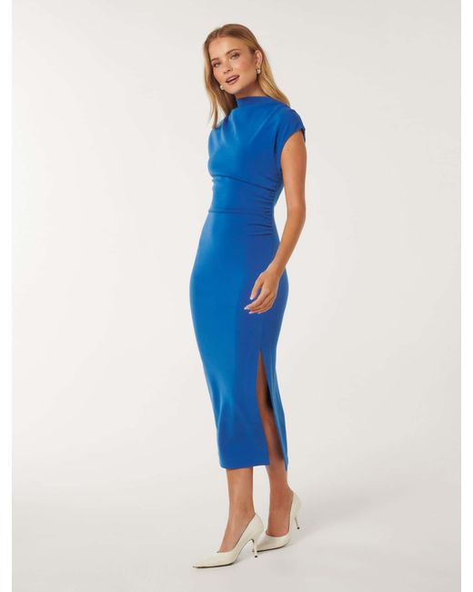 Forever New Blue Samantha High-Neck Midi Dress