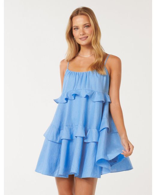 Forever New Blue Sollo Tiered Mini Dress