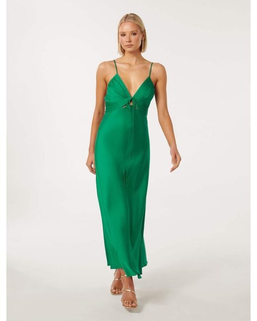Forever New Green Cassia Satin Cut-Out Dress