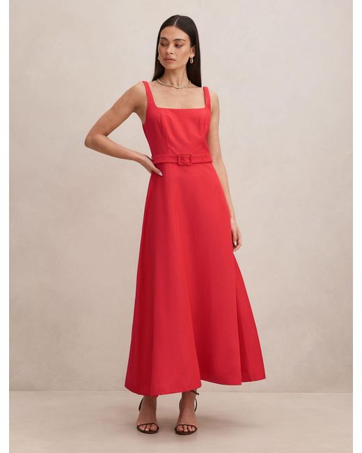 Forever New Red Hayden Square Neck Midi Dress