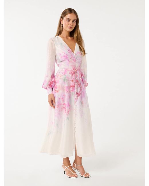 Forever New Pink Kahlani Printed Midi Dress