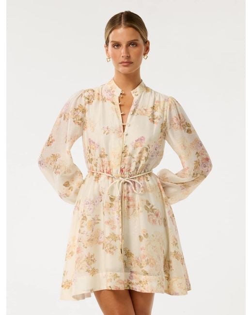 Forever New Natural Rhys Petite Fluted Mini Dress