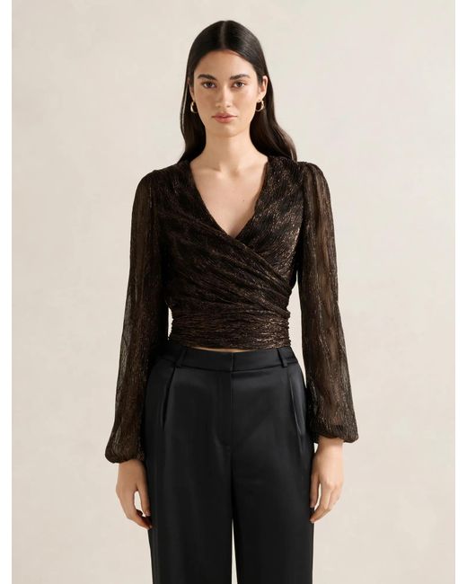 Forever New Black Odette Plisse Wrap Top