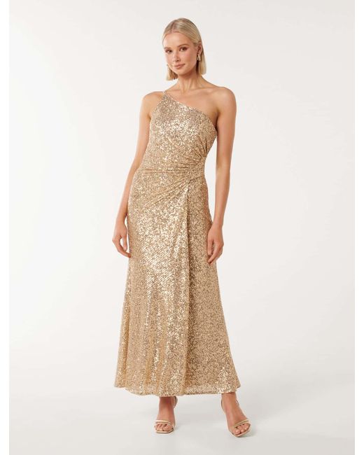 Forever New Natural Carolyn Sequin Asymmetrical Gown