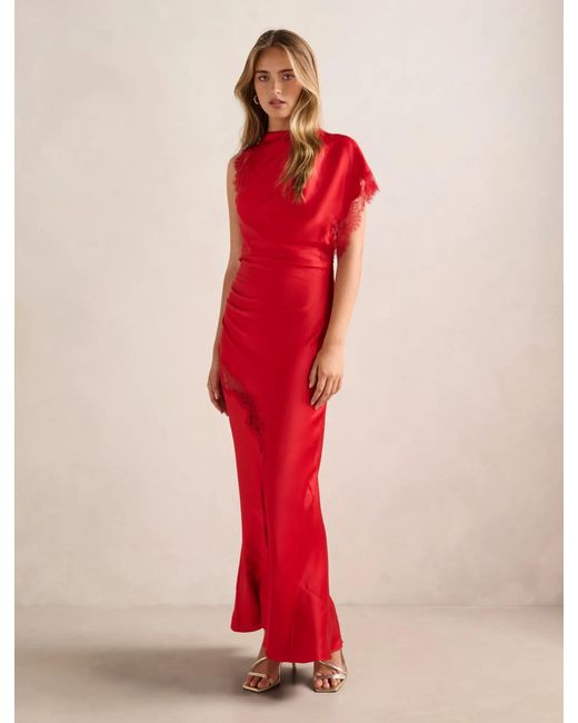 Forever New Red Kody Satin Lace Asymmetric Dress