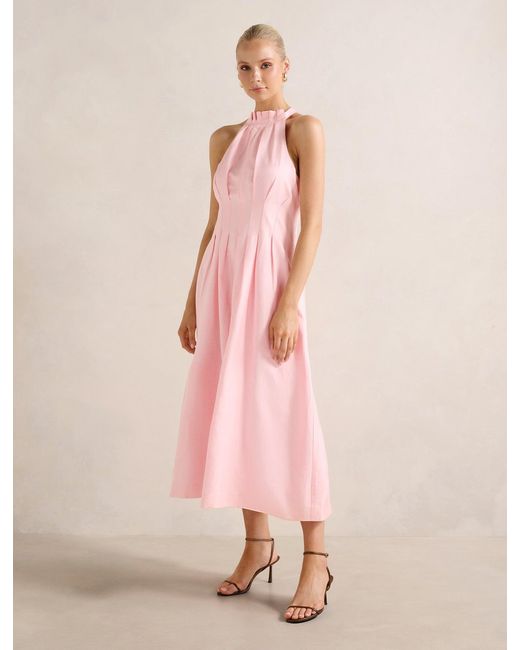 Forever New Pink Miller Pleat Halter Midi Dress