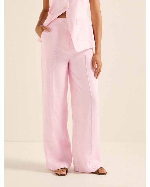 Forever New Pink Cynthia Linen Wide-Leg Trousers